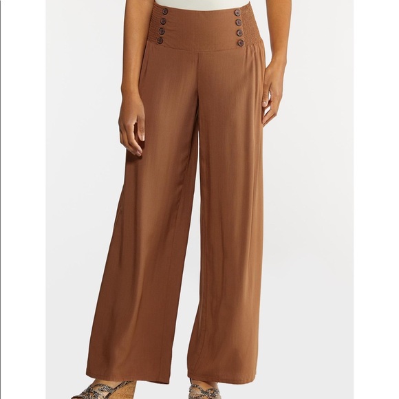 Petite Smocked Button Pants - Picture 2 of 3